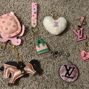 Pink keychains + bag charms